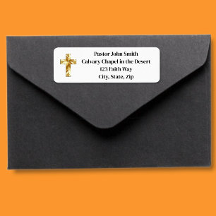Etiqueta Dourado Cross Classy Church Pastor Endereço de Ret