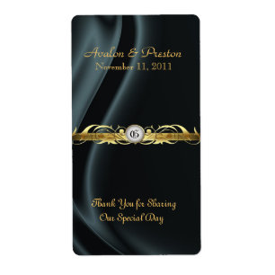 Etiqueta Dourado de seda preta do casamento do