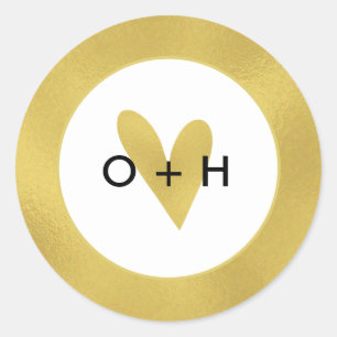 Etiqueta Dourado do favor do coração do monogram