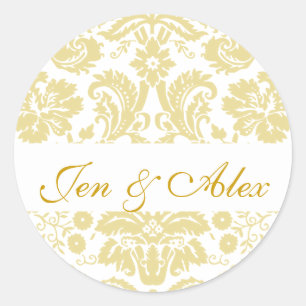 Etiqueta Dourado do selo do casamento tema damasco