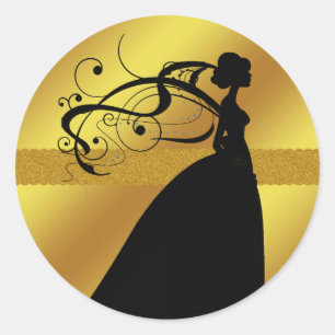 Etiqueta Dourado elegante do casamento com noiva