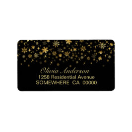 Etiqueta Dourado Flocos de Neve em Preto Endereço de Devolu