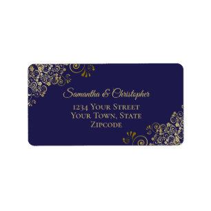 Etiqueta Dourado local Amigos no Marinho Blue Wedding Addre