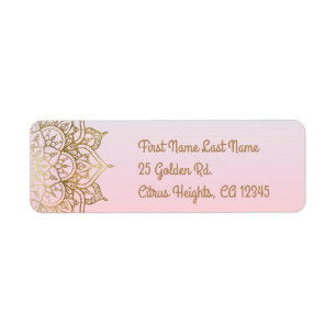 Etiqueta Dourado Mandala Rosa Pêssego Glam Casamento Modern