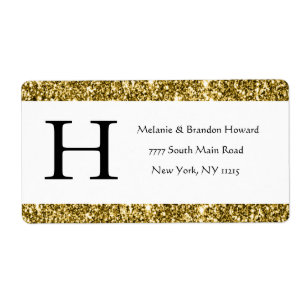 Etiqueta Dourado Monograma Branco Elegante Moderno Retorno