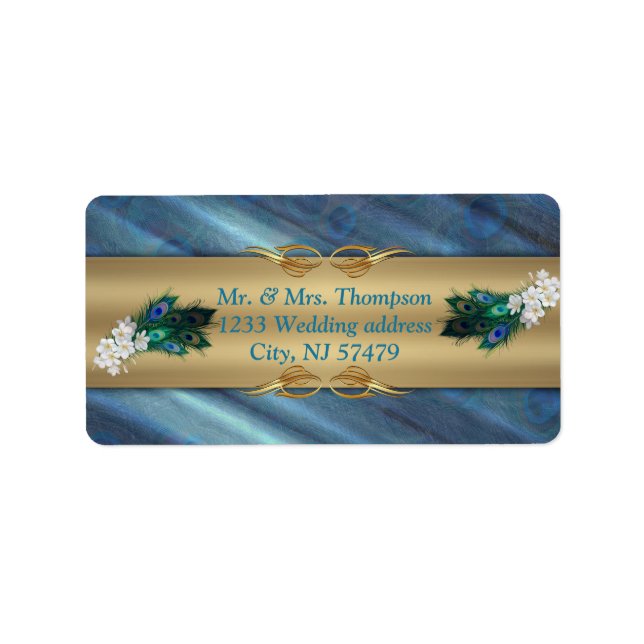 Etiqueta Dourado, Penas Peacock na Emerald Green Silk (Frente)