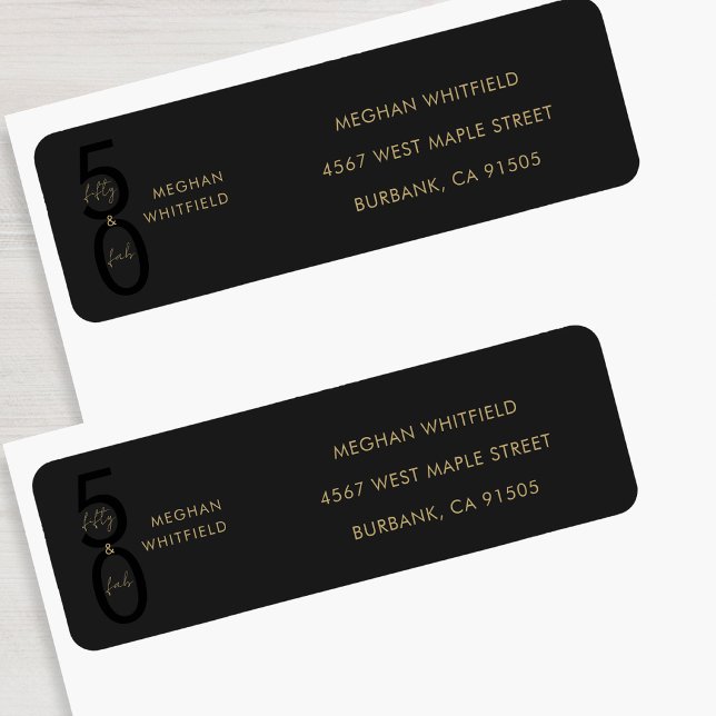 Etiqueta Dourado Preto Cinquenta e Fabuloso Script Aniversá (Criador carregado)