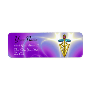 Etiqueta DOURADO SÍMBOLO VETERINÁRIO CADUEUS,Violeta,Roxo