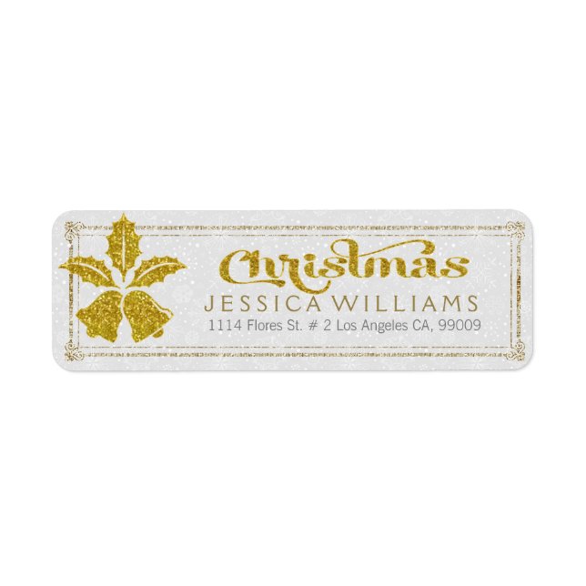 Etiqueta Dourado Sino de Natal Glitter (Frente)