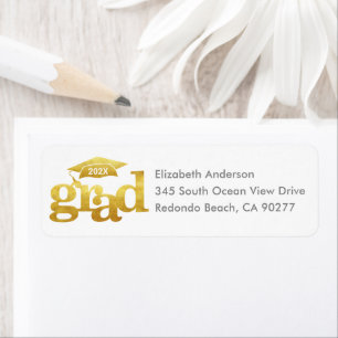 Etiqueta Dourado White Graduation Bold Modern Type Endereço