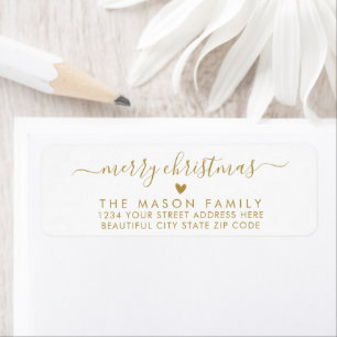 Etiqueta Dourado White Script Heart Christmas Return Endere