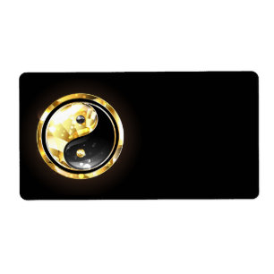 Etiqueta Dourado Yin Yang a preto