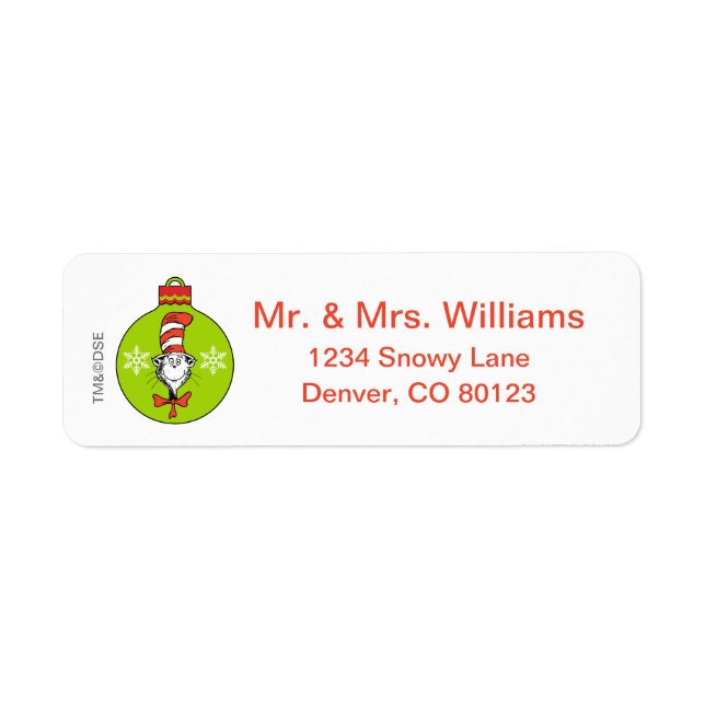 Etiqueta Dr. Seuss | Grinch | Gato no Chapéu Enfeite (Frente)