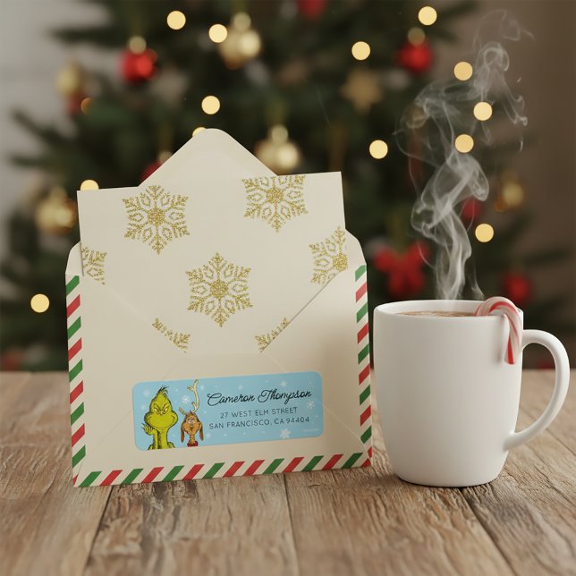 Etiqueta Dr. Seuss | Grinch & Max Aniversário de Inverno (Criador carregado)