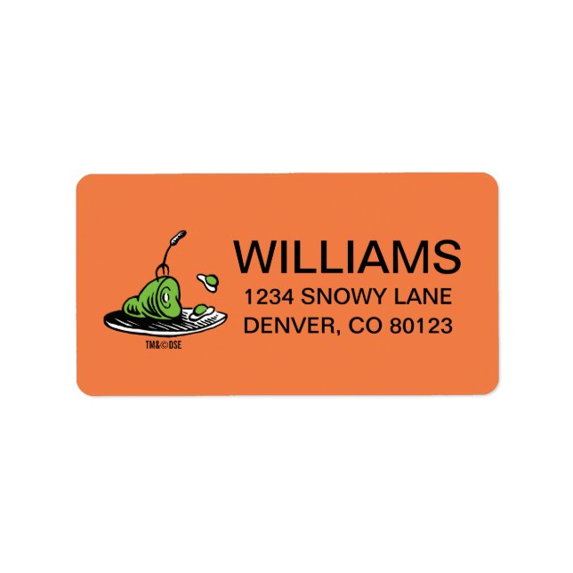 Etiqueta Dr. Seuss | Ovos Verdes e Ícone De Pressão (Frente)