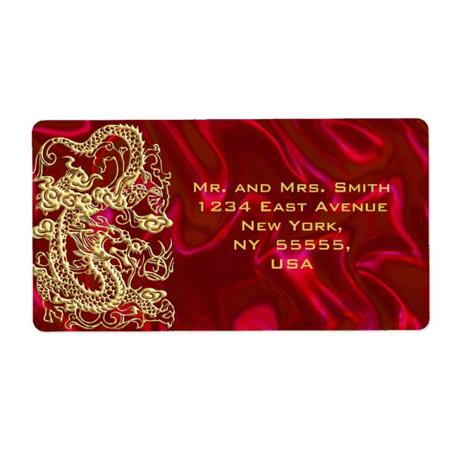 Etiqueta Dragão Dourado embutido no Red Satin Impressão (Frente)