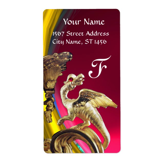 Etiqueta DRAGÃO DOURADO ROSA FÚCSIA RUBI Monograma (Frente)