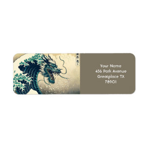 Etiqueta Dragão Mítico Japonês Fantasy