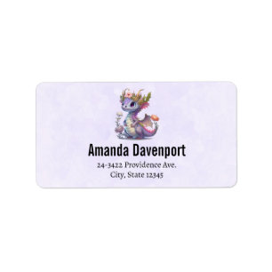 Etiqueta Dragão Roxo com Coroa Elegante