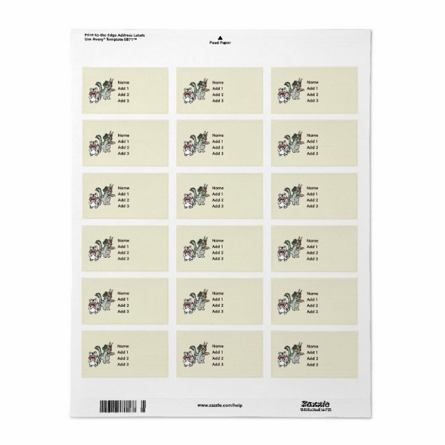 Etiqueta Dragão verde tigre branco (Toda a folha)