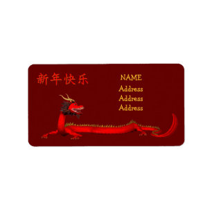 Etiqueta Dragão Vermelho Chinês
