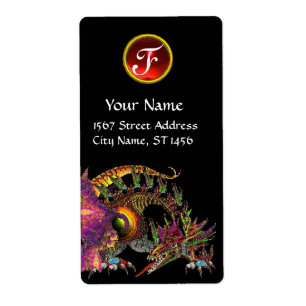 Etiqueta DRAGO/FANTASY DOURADO DRAGON Red Ruby Gem Monogram