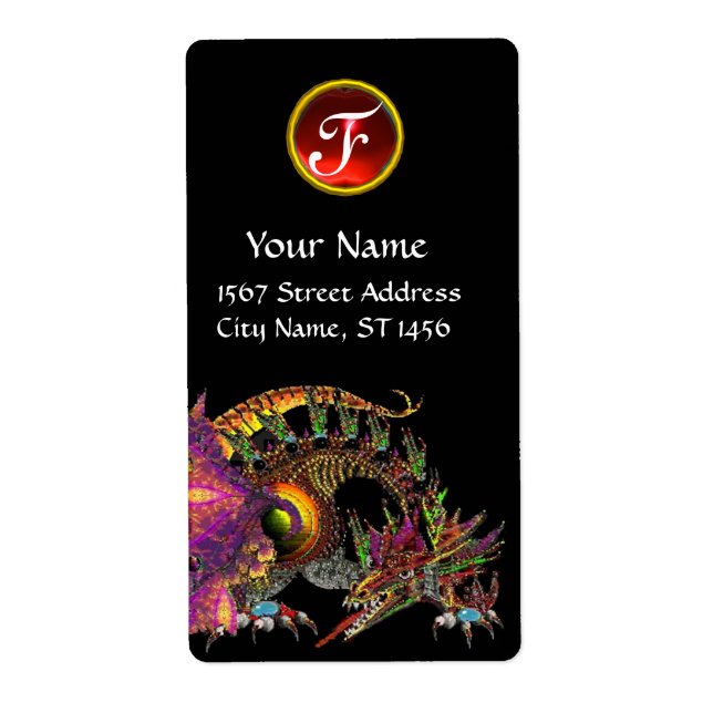 Etiqueta DRAGO/FANTASY DOURADO DRAGON Red Ruby Gem Monogram (Frente)