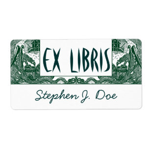 Etiqueta Dragões dos Bookplates no suporte para livros