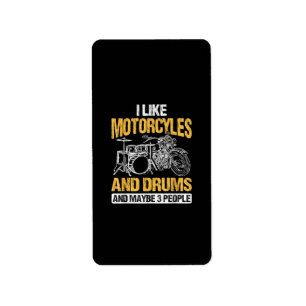 Etiqueta Drummer Drumming Eu Gosto De Motociclos E Tambores