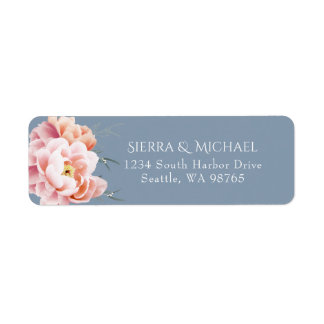 Etiqueta Dusty Blue Blush Floral Wedding Endereço de Devolu