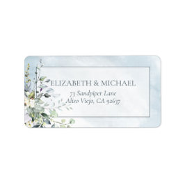 Etiqueta Dusty Blue Botanical Greenery Endereço de Aquarela