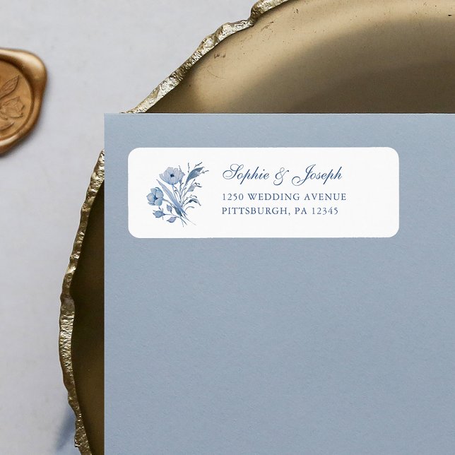 Etiqueta Dusty Blue Chinoiserie Casamento | Endereço de dev (Criador carregado)