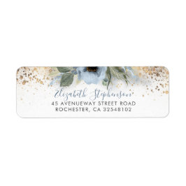 Etiqueta Dusty Blue e Dourada Trendência Floral da Glitter