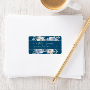 Etiqueta Dusty Blue Floral Deep Blue Weding Endereço de Dev