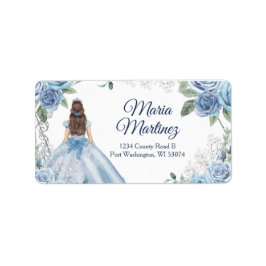 Etiqueta Dusty Blue Floral Quinceañera Endereço Labels