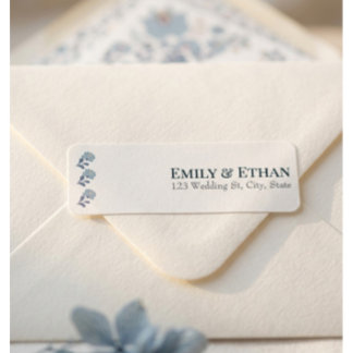 Etiqueta Dusty Blue Floral Wedding Return Address Label