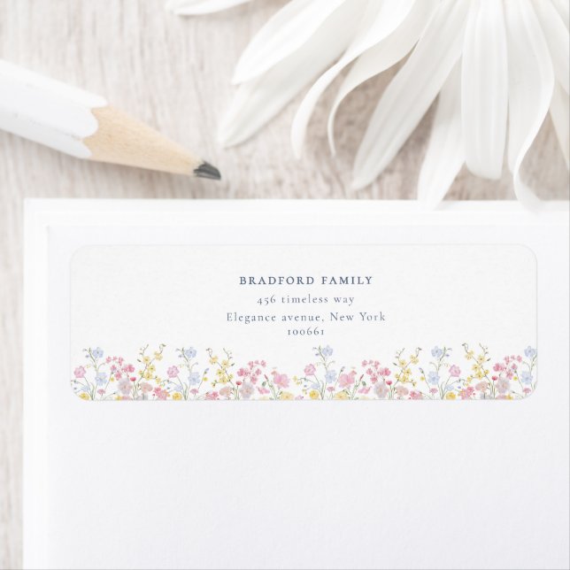 Etiqueta Dusty Blue Script Boho Wildflowers Wedding  (Insitu)