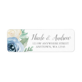 Etiqueta Dusty Blue Watercolor Floral Return Address