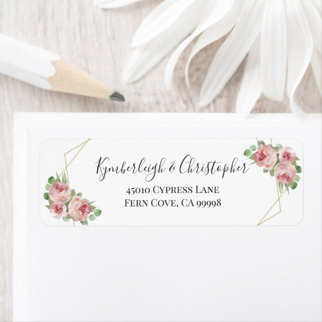 Etiqueta Dusty Pink Floral Geométrico Endereço de Devolução (Insitu)