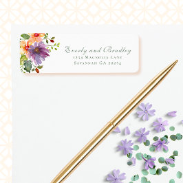 Etiqueta Dusty Purple Peach Watercolor Floral Botanical