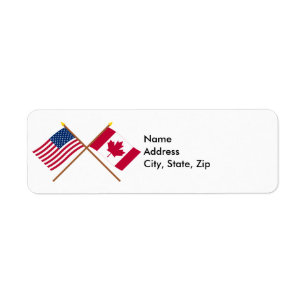 Etiqueta E.U. e bandeiras cruzadas Canadá