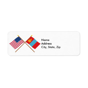 Etiqueta E.U. e bandeiras cruzadas Mongolia