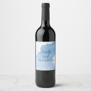 Etiqueta e Vidro de Vinho de Casamento Azul Claro