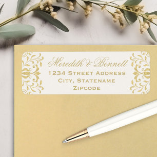 Etiqueta Ecru Dourado Vintage Glamor Wedding Return Address