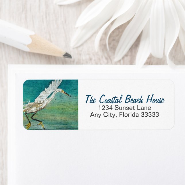 Etiqueta Egret Shorebird Sobre Pintura De Água (Gorgeous Egret Shorebird On Water Art return address labels from Jenn's Emporium. )