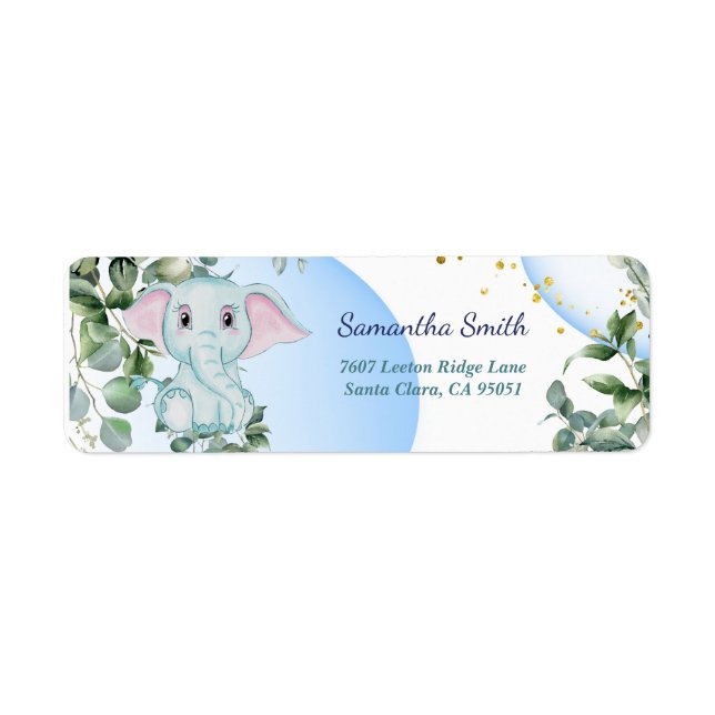 Etiqueta Elefante Bonito com Eucalyptus com Bolha Azul (Frente)