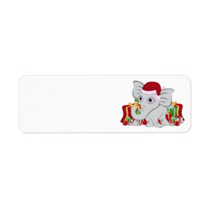 Etiqueta Elefante branco do bebê no chapéu do papai noel