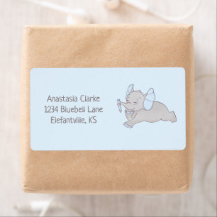 Etiqueta Elefante de bebê bonito com lápis azul