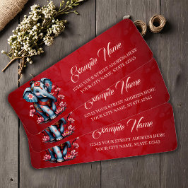 Etiqueta Elefante majestoso no estilo tradicional japonês.