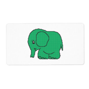 Etiqueta Elefante verde-ponto-cruzado engraçado